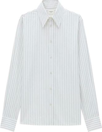 Saint Laurent Casual Shirts, male, Blue, Size: 2XL Cassandre Striped Cotton Shirt