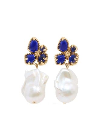 Zimmermann Bloom floral earrings - women - 12kt Gold Plated Brass/Sapphire/Freshwater Pearl - One Size