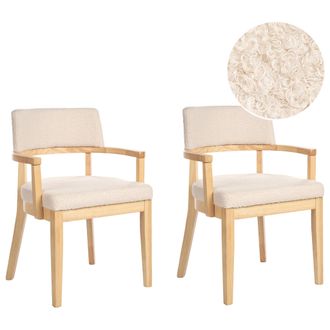 Beliani Beliani - Conjunto De 2 Sillas De Comedor Estilo Tradicional Asiento Tapizado Boucl&eacute; Madera Clara Y Beige Dalbo