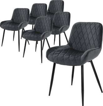 ML Design Ml-design - Set 6x Sillas De Comedor Antracita Moderno 81 Cm Asiento Tapizado De Terciopelo Transpirable Y Suave Con Patas De Metal Sill&oacute;n Con Respald