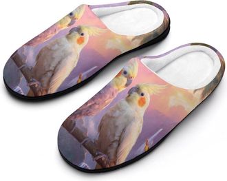 Generic Tropical Cockatoo Parrot Birds Womens Slippers Winter Warm House Shoes Indoor Outdoor Hotel Slipper