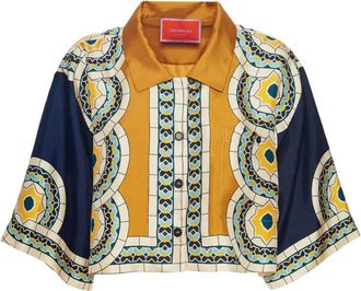 La DoubleJ Cropped Silk Boxy Shirt - Dames - Overhemden - Blauw - M - Overhemden