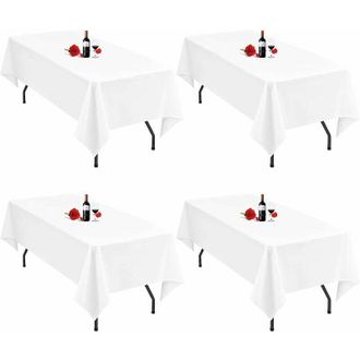 OEM Juego De 4 Manteles Blancos Lavables De Poli&eacute;ster De 140x250 Cm Para Mesas Rectangulares, Bodas Y Fiestas