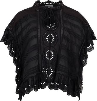 Isabel Marant Black Lace Detail Ruffle Trim Top