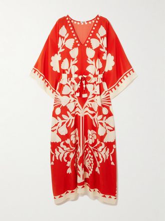 Eres Copricostume In Cr&ecirc;pe De Chine Di Seta Stampato Con Cintura Holi - Rosso