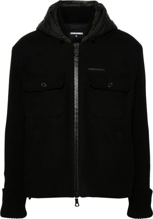 Dsquared2 contrast-panel hooded jacket - men - Virgin Wool/Elastane/Polyamide/Polyester/Polyamide/Cotton - 50 - Black