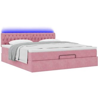 vidaXL Cama Otomana Con Colch&oacute;n Y Led Terciopelo Rosa 180x200cm Vidaxl