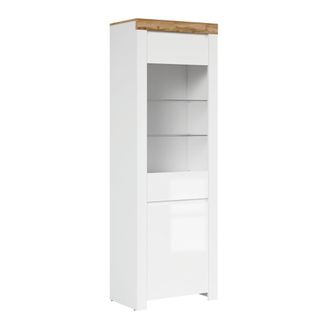 Petits Meubles Vitrina 2 puertas tableros de aglomerado laminados blanco y madera