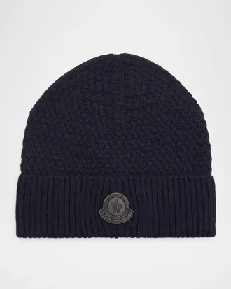 Moncler Men & apos;s Textured Knit Logo Beanie Hat