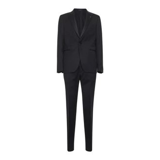 Tagliatore Single Breasted Suits, male, Blue, Size: L Satin-Peak Lapels Suit