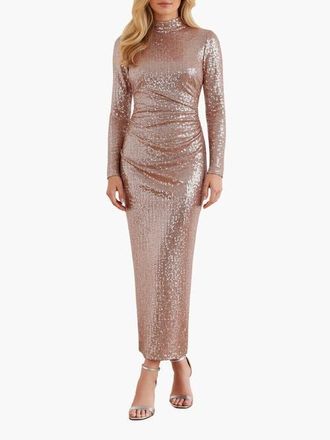 Needle & Thread Malia Turtleneck Ankle Gown in Warm Taupe at Nordstrom, Size 10