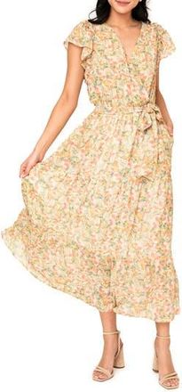 Gibsonlook Floral Flutter Sleeve Midi Dress in Yellow Multi Floral at Nordstrom Rack, Size Xx-Small
