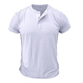 Generic Mens Distressed Henley Shirts UK Short Sleeve Fashion Soft Casual Top Sports Running Gym Tee Slim Fit Tee Shirts for Men UK A-White