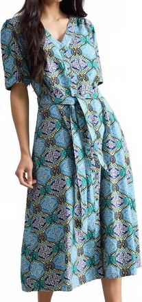 White Stuff Val Linen Blend Dress In Blue Print