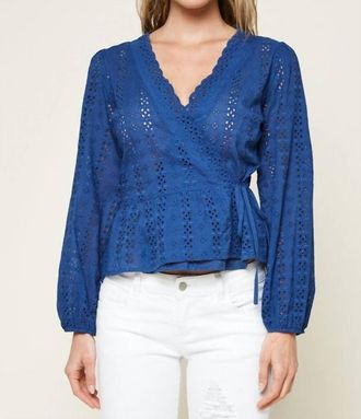 Sugarlips Bootsy Eyelet Wrap Top In Navy