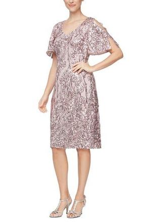 Alex Evenings Slit Sleeve Sequin Cocktail Sheath Dress in Blush at Nordstrom Rack, Size 6