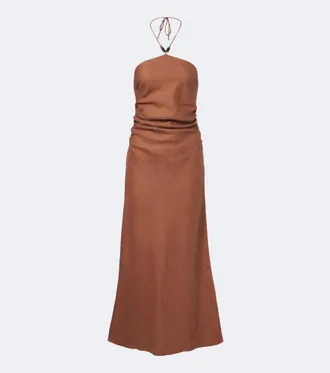 Faithfull The Brand Natalia halterneck linen midi dress