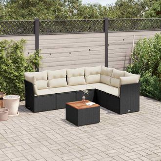 vidaXL Set De Comedor De Jard&iacute;n 7 Pzas Y Cojines Rat&aacute;n Sint&eacute;tico Negro Vidaxl