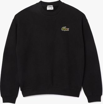 Lacoste Mens Loose-Fit Badge Accent Fleece Sweatshirt - Black - Size: 40