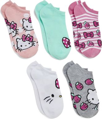 Hello Kitty Womens 5 Pack No Show Ankle Socks Casual, Pink Prim, 8-10 UK (Pack of 5)