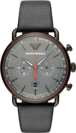 Emporio Armani Accessoires, Heren, Grijs, ONE Size, Leer, Aviator Horloge