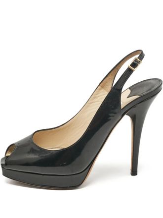 Jimmy Choo London 120mm leather heeled sandals - women - Leather/Leather/Patent Leather - 36.5 - Black