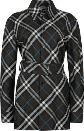 Burberry Zwarte Geruite Riemshirt - Dames - Overhemden - Zwart - M - Wol - Overhemden