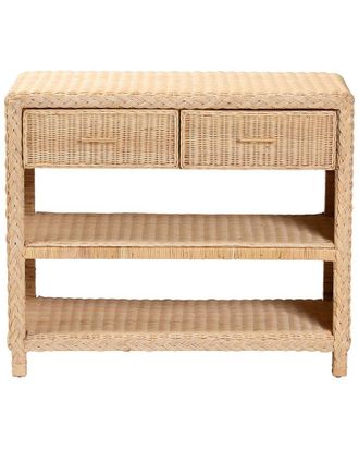 Baxton Studio Lanica Braided Rattan Console Table With Drawers & Shelves