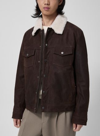BOSS Mens Beckham x Boss sheepskin collar leather jacket