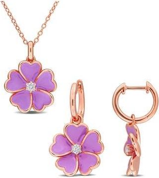 Delmar White Topaz Flower Earrings & Necklace Set in Pink at Nordstrom Rack