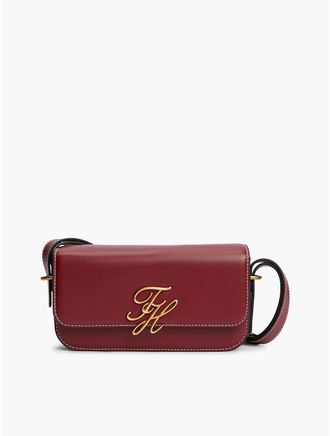 Tommy Hilfiger Womens Script Monogram Leather Crossbody Bag - Oxblood