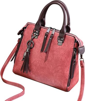 Generic Casual Women Fashion Girls Retro Solid Cat Fringe Shoulder Zip Handbag Bags Laptop Shoulder Bag (Hot Pink, One Size)