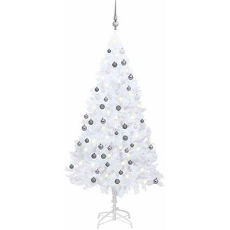 vidaXL Árbol de Navidad artificial con luces LED y bolas de 180 cm White PVC