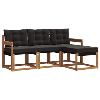 vidaXL Conjunto De Sof&aacute;s De Exterior Con Coj&iacute;n 4 Pcs Natural Y Negro Vidaxl