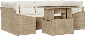 vidaXL Garden Sofa Set with Storage 7 pcs Beige Poly rattan vidaXL