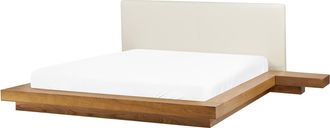 Beliani Cama Moderna 160 X 200 Cm Con Plataforma Mesitas De Noche Cabecero De Piel Sint&eacute;tica Mdf Madera De Fresno Natural Zen