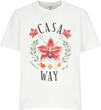 Casablanca Casa Way Orchid Logo T-shirt met korte mouwen - Heren - T-shirts - Wit - L - Katoen - Tops