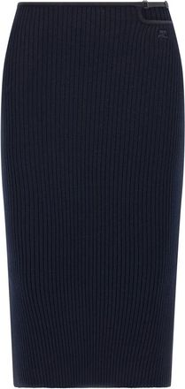 Courr&egrave;ges Loop Rib Knit Rok - Dames - Midirokken - Blauw - S - Leer - Rokken