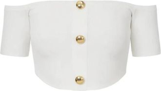 Elisabetta Franchi Top van microgevlochten breiwerk - Dames - Blouses - Wit - L - Overhemden