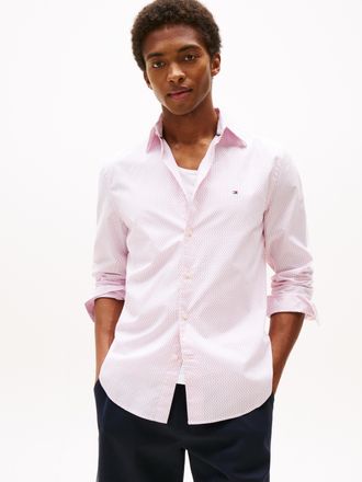 Tommy Hilfiger Langarmhemd TOMMY HILFIGER FLEX POPLIN MINI PRINT Regular Fit SHIRT, Herren, Gr. L, N-Gr, rosa (pink lily), Web, Obermaterial: 100% Baumwolle, regular