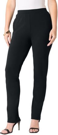 Roaman's Plus Size Ponte Straight Leg Pant With Pockets And Pull On Elastic Waist in Black at Nordstrom, Size 28