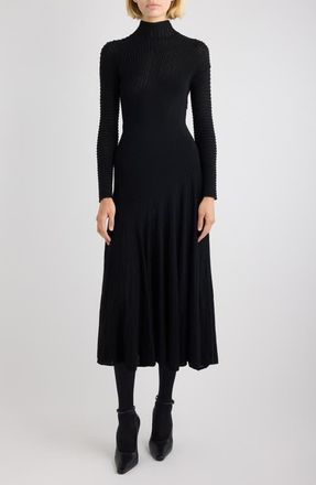 Alaia Twisted Rib Long Sleeve Wool Blend Dress in Noir Alaia at Nordstrom, Size 10 Us