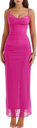 House of CB Nalini Mesh Corset Cocktail Dress in Fuschia at Nordstrom, Size X-Large A