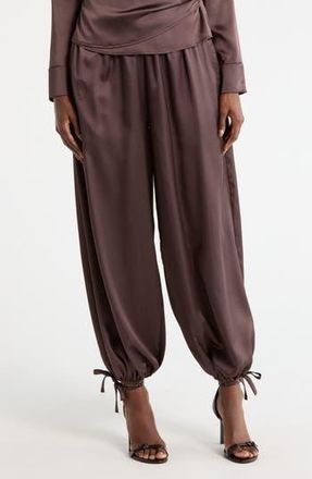 Renee C Tie Hem Satin Pants in Brown at Nordstrom Rack, Size X-Small