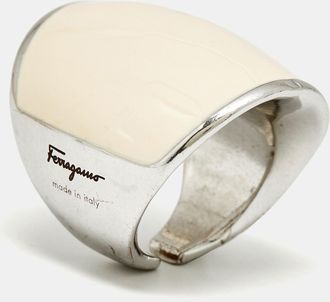 Ferragamo White Enamel Silver Tone Ring
