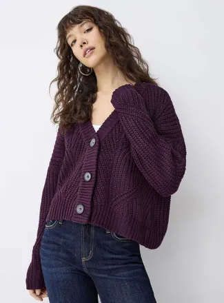 Twik Womens Big button shaker-rib Cardigan Sweater