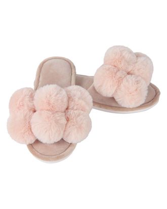 MeMoi Womens Luxe Pom-Pom Memory Foam Plush Slippers, Blush Pink, Small