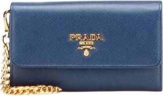 Prada Pre-owned Clutches, female, Blue, Size: ONE SIZE Pre-owned Saffiano Mini Wallet