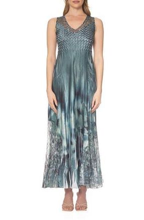 Komarov Lace-Up Back Maxi Cocktail Dress in Shibori Sage at Nordstrom Rack, Size Medium