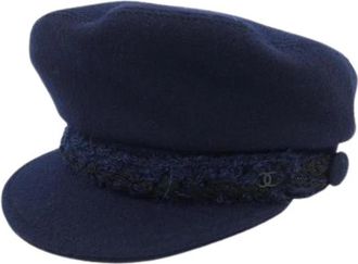 Chanel Pre-owned Wool Cap - Dames - Vintage Accessoires - Blauw - ONE Size - Wol - Vintage